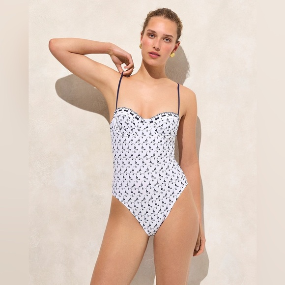 🆕 JCREW Eyelet Balconette Underwire One-Piece with Ribbon Trim - Picture 2 of 4